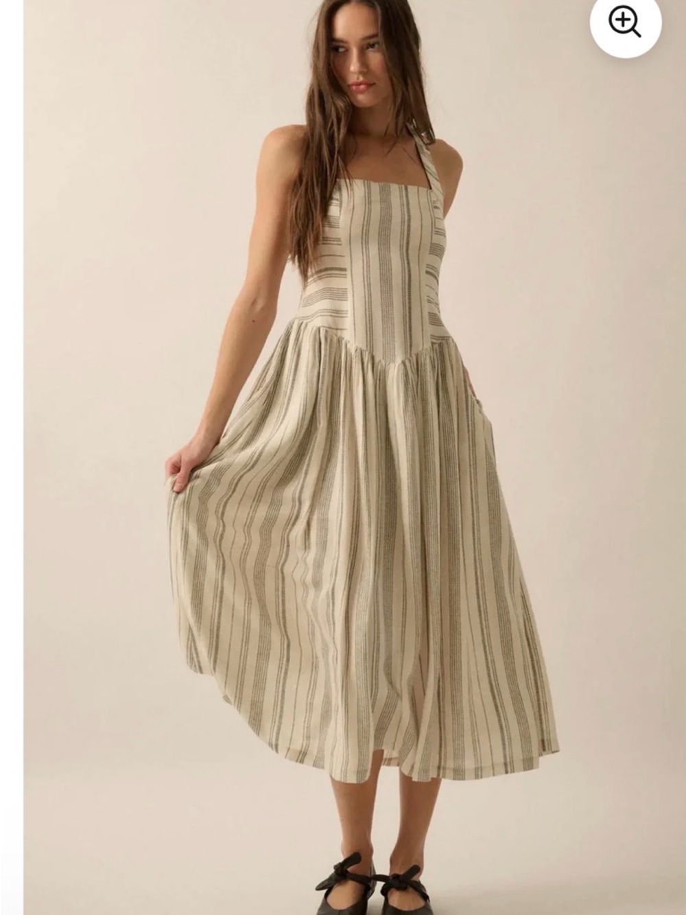 Promesa Along the Way Pinstripe Drop-Waist Midi Dress